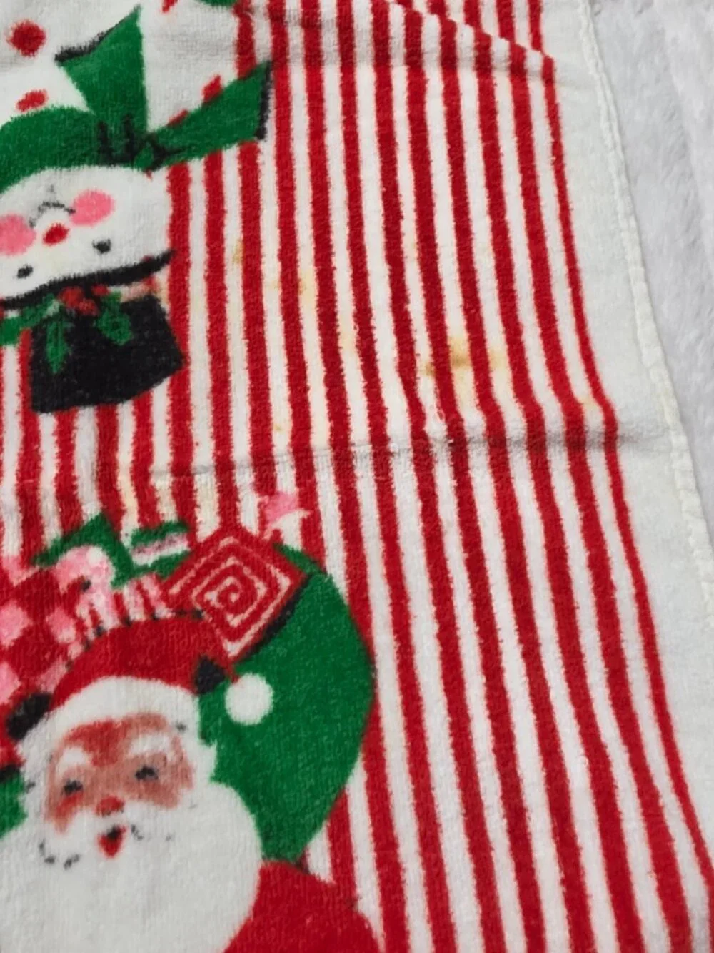 Vtg 70s Royal Terry Christmas New Years Hand Towel Santa Snowman Candy Stripe